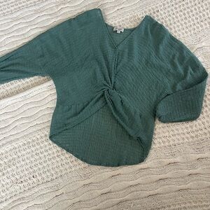 Umgee Teal V-Neck Twist Blouse